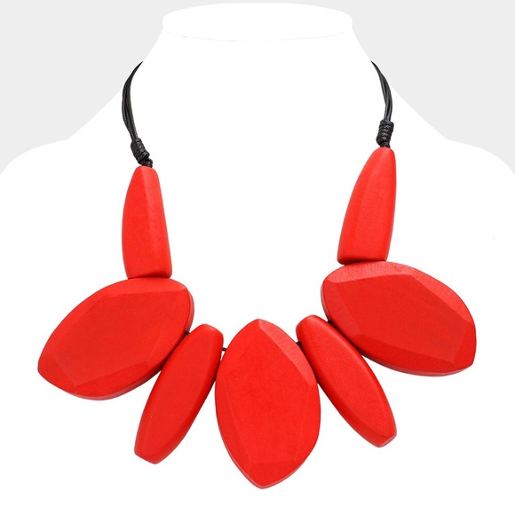Red Oversized Wooden Statement Necklace - Picture 1 of 2